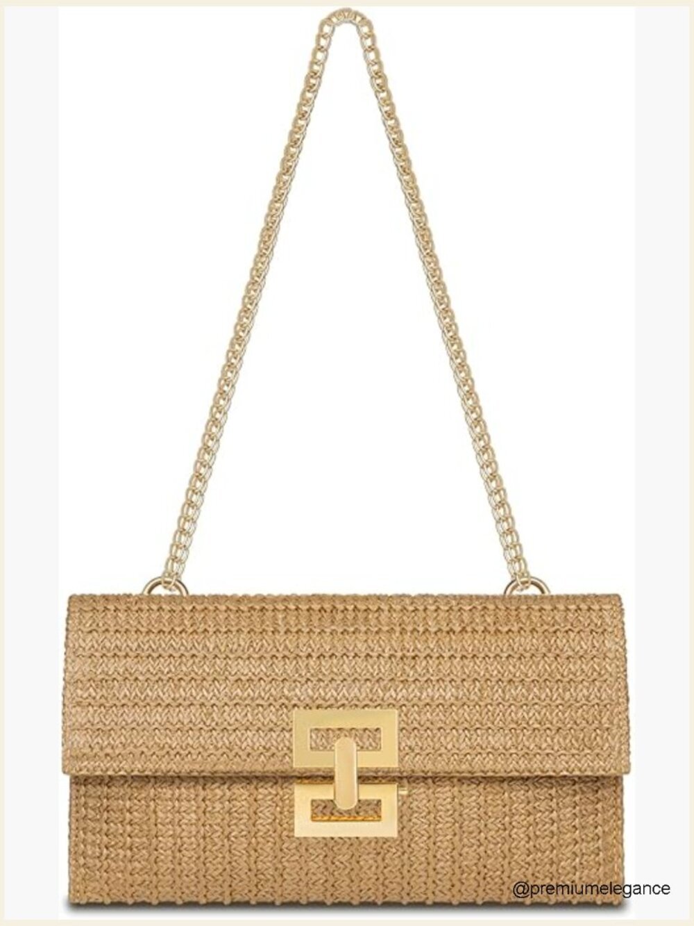 Handwoven Faux Straw Clutch Evening Bag Adjustable Chain Shoulder